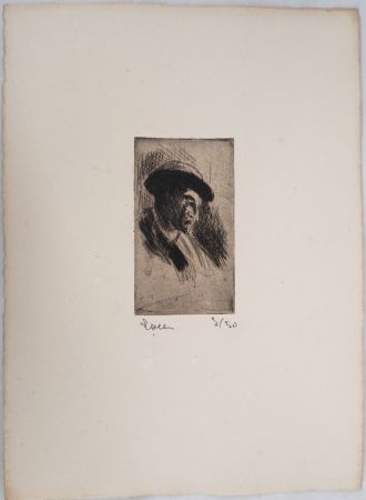 Pointe-Sèche Luce - Maximilien LUCE - Etude d'un homme au chapeau, de profil droit Vers 1895 - Gravure originale signée