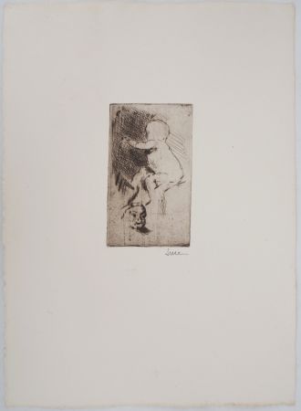 Pointe-Sèche Luce - Maximilien LUCE - Etude d'un nourrisson Vers 1890 - Gravure originale signée