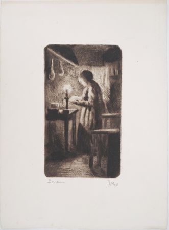 Pointe-Sèche Luce - Maximilien LUCE - La cuisine (rue Cortot) Vers 1895 - Gravure originale signée