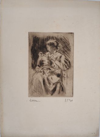 Pointe-Sèche Luce - Maximilien LUCE -  La Maternité : une mère et son nouveau-né La Maternité : une mère et son nouveau-né Vers 1890 - Gravure originale signée