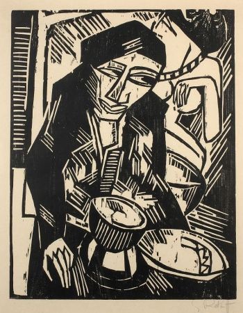 Gravure Sur Bois Schmidt-Rottluff - Melancholie