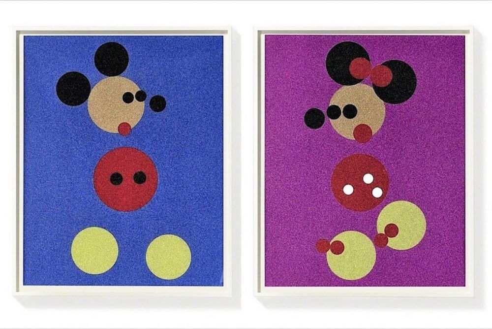 Sérigraphie Hirst - Mickey (Blue Glitter) & Minnie (Pink Glitter)