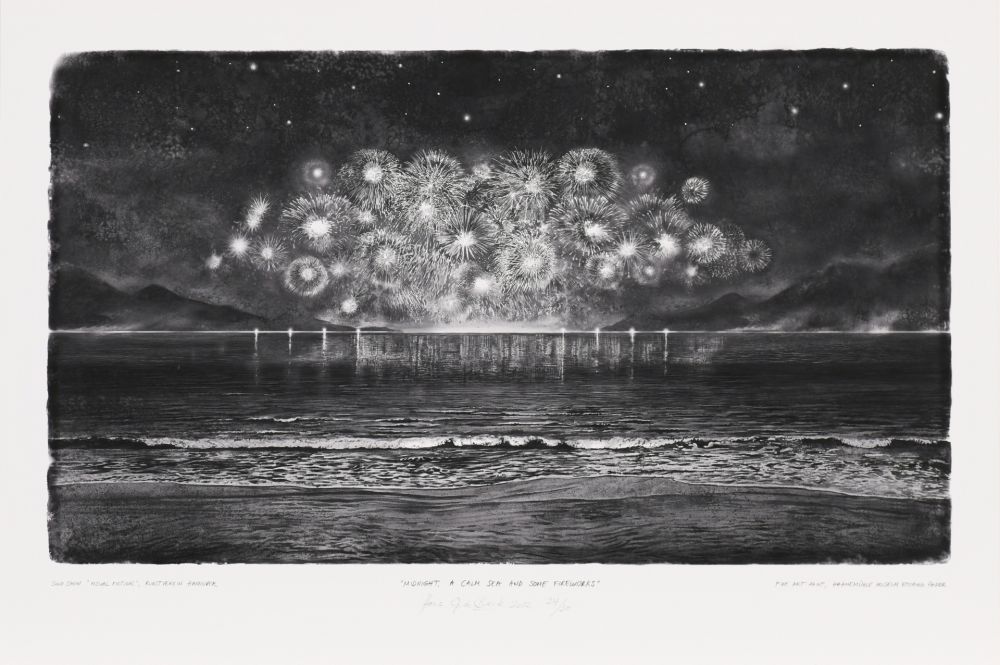 Multiple Op De Beeck - Midnight, a calm Sea and some Firework