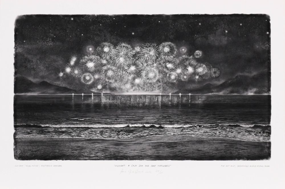 Estampe Numérique Op De Beeck - Midnight, a calm Sea and some Firework