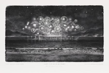 Multiple Op De Beeck - Midnight, a calm Sea and some Firework