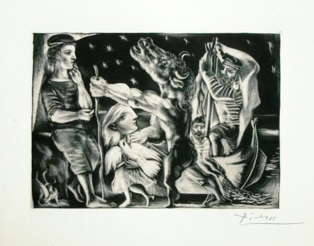 Aquatinte Picasso - Minotaure aveugle guide par une fillette dans la nuit from the Vollard Suite