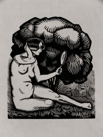 Gravure Sur Bois Moreau - MIROIR / MIROR - Gravure s/bois / Woodcut - 1921