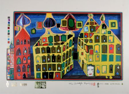 Sérigraphie Hundertwasser - Mit der Liebe warten tut weh, wenn die Liebe woanders ist, Plate 3, 1970-72