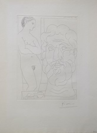 Gravure Picasso - Modèle et Grande Tête Sculptée (B170 Vollard)