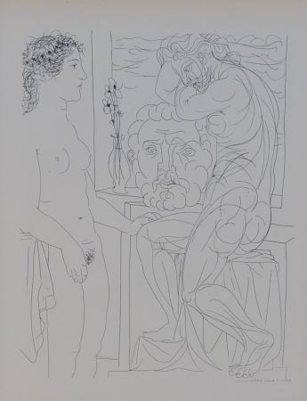 Lithographie Picasso - Modèle nu et Sculptures