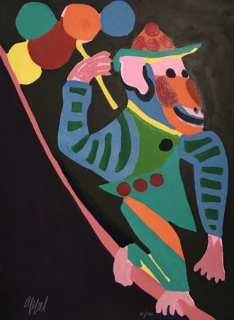 Gravure Sur Bois Appel - Monkey with Balloons from the Circus series