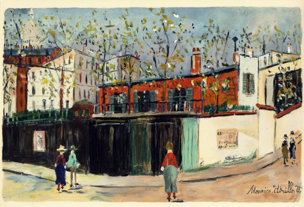 Pochoir Utrillo - MONTMARTRE (1935-38) de l'album : Douze Contemporains par J. Lassaigne (1959)