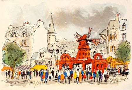 Lithographie Huchet - Montmartre: Le Moulin Rouge