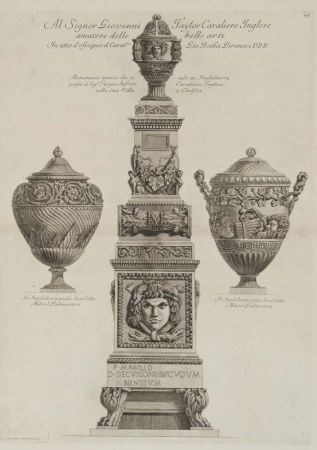 Gravure Piranesi - Monumento antiguo y dos vasos