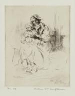 Gravure Heintzelman - Mother and Child, Sion, Suisse