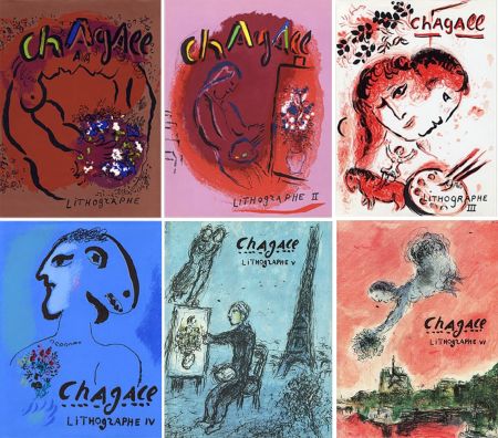 Livre Illustré Chagall - Mourlot & Sorlier : Chagall lithographe I à VI COMPLET avec 28 LITHOGRAPHIES ORIGINALES.