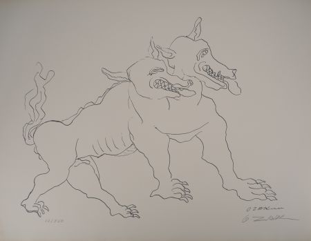 Lithographie Zadkine -  Mythologie Hercule et le Cerbère