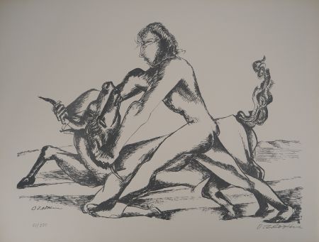 Lithographie Zadkine -  Mythologie Hercule et le Taureau du roi de Crète