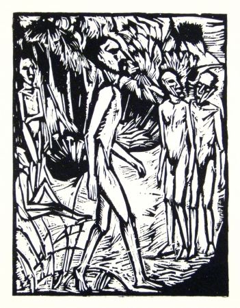 Gravure Sur Bois Heckel - Männer am Strand (Men at the beach)