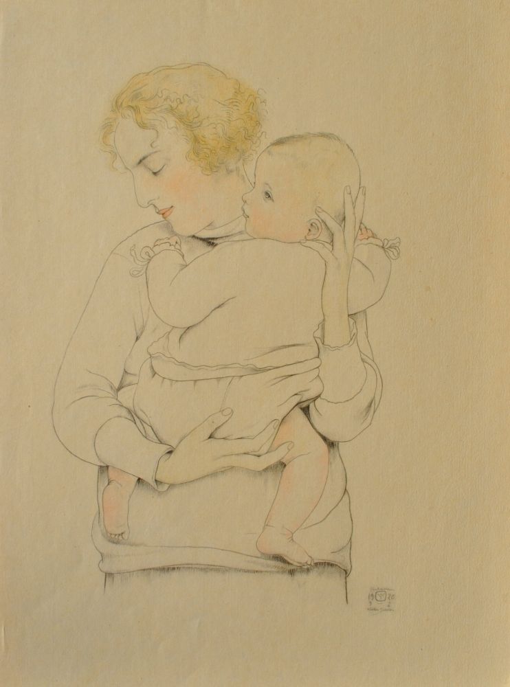 Gravure Sauer - Mère et son enfant