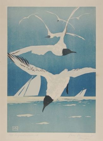 Gravure Sur Bois Neumann - Möven (Seagulls)