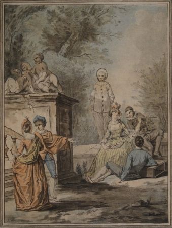 Aquatinte Janinet - Nach Jean Antoine Watteau (1684-1721). Komödiantenszene 