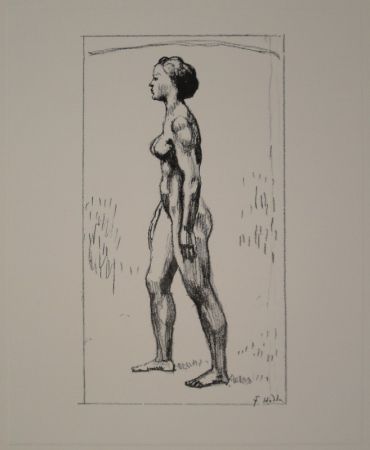 Lithographie Hodler - Nacktes Mädchen, nach links schreitend 
