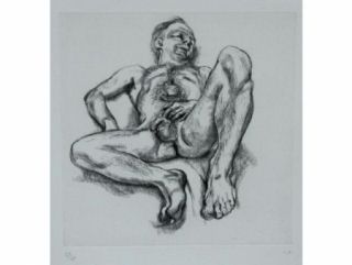 Eau-Forte Freud - Naked man on a bed