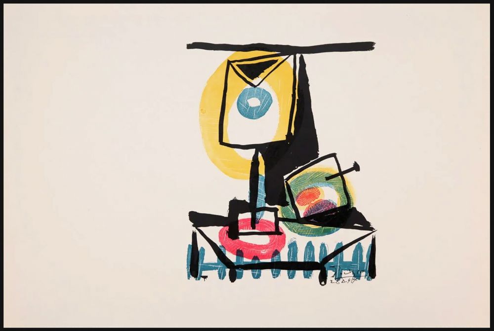 Gravure Picasso - NATURE MORTE AU VERRE ET À LA POMME (Le grand verre). Pointe sèche et burin (1944)