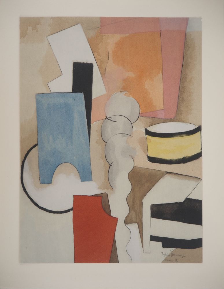 Lithographie De La Fresnaye - Nature morte cubiste au tambour