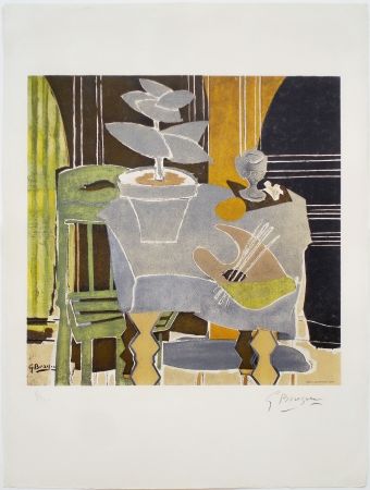 Lithographie Braque - Nature morte à la palette