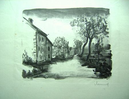 Lithographie Vlaminck - Nelle-la-Vallee, le chemin aux Bords de Sausseron