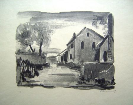 Lithographie Vlaminck - Nelle-la-Vallee. Maisons rustiques