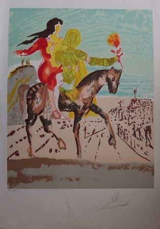 Lithographie Dali - New Jerusalem - Femme à cheval