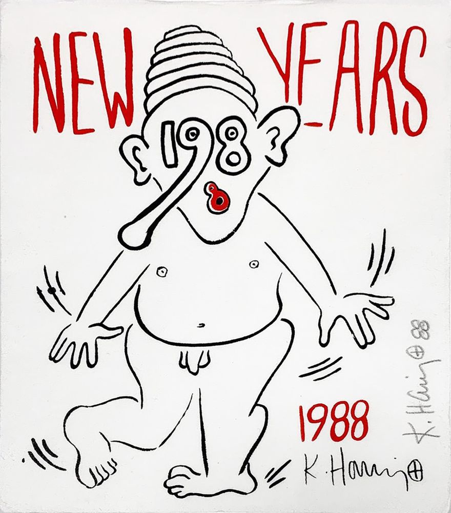 Sérigraphie Haring - New Year's Invitation '88 (Nude)