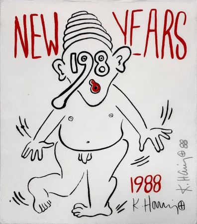 Sérigraphie Haring - New Year's Invitation '88 (Nude)