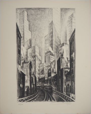 Lithographie Lubbers - New York : Subway at Chatham square