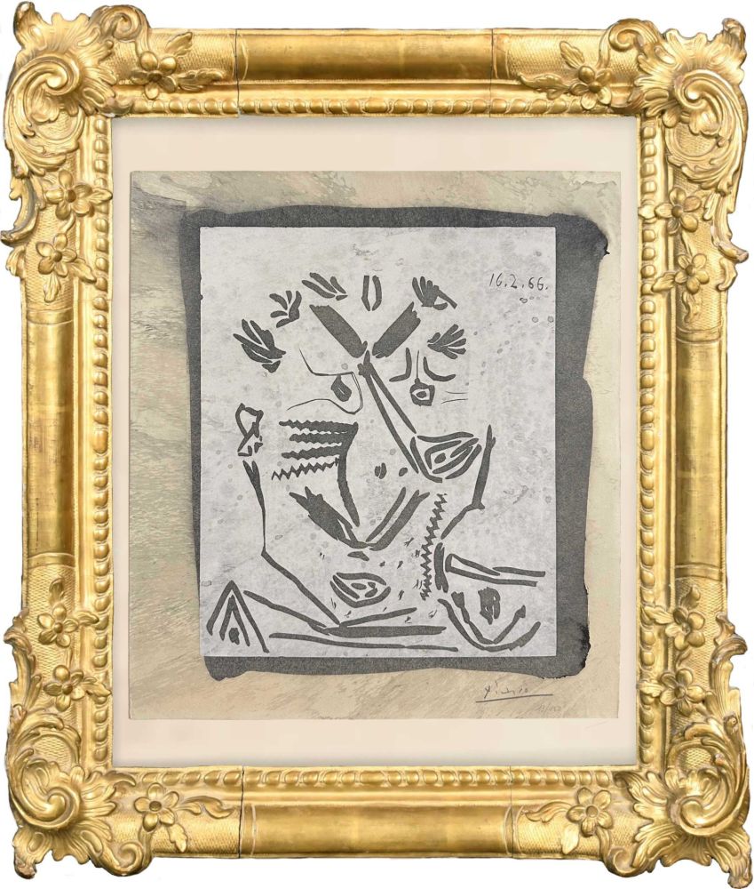Linogravure Picasso - Notre Dame de Vie. 1966  (selportrait?)
