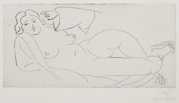 Gravure Matisse - Nu allongé, aux babouches de paille tressée 