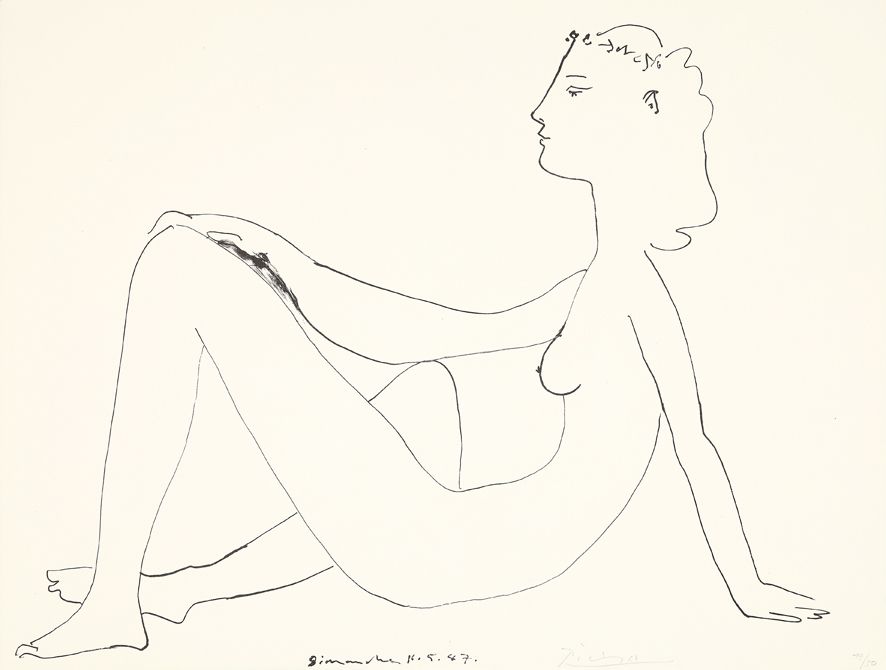Lithographie Picasso - Nu assis, de profil