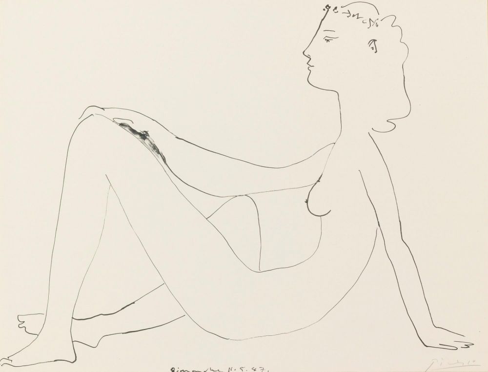 Lithographie Picasso - Nu assis, de profil