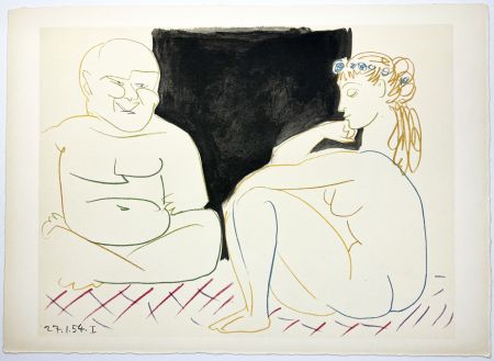 Lithographie Picasso - Nu assis et Bouddha (La Comédie Humaine - Verve 29-30. 1954).