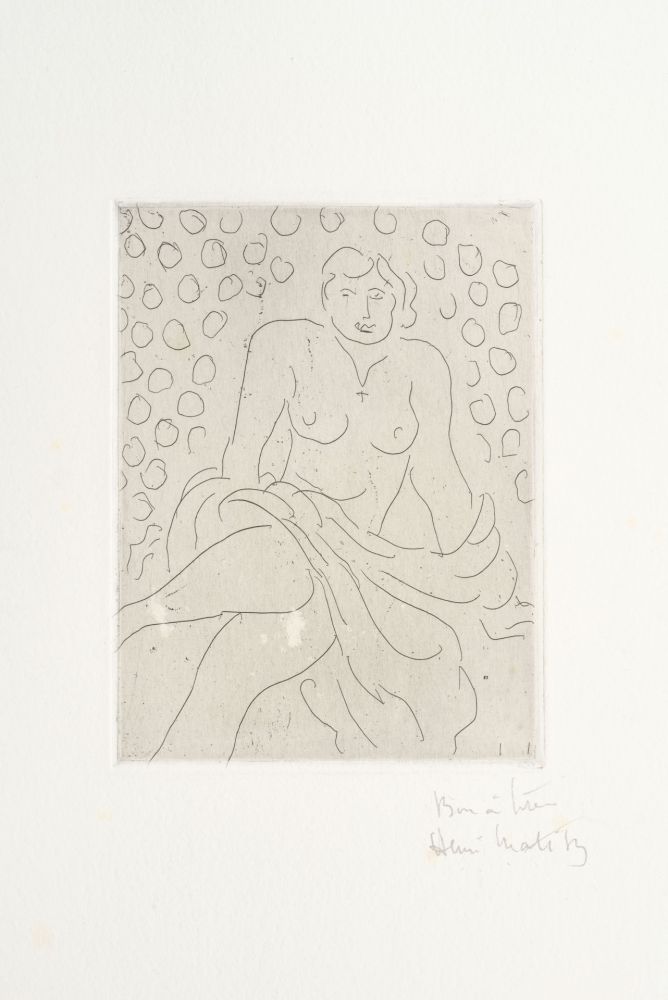 Gravure Matisse - Nu drapé sur fond composé de cercles