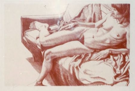 Lithographie Pearlstein - Nude on Sofa Draped