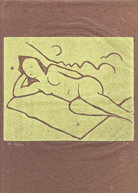 Linogravure Casorati - Nudo sdraiato sulla coperta
