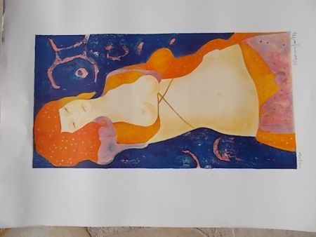 Lithographie Bonnefoit - Nue orange