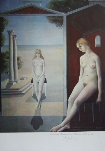 Lithographie Delvaux - Nus en bord de mer