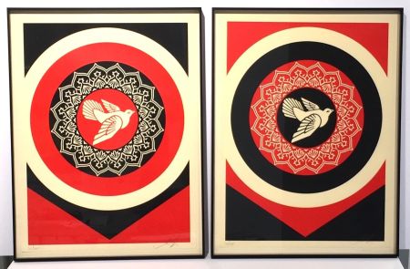 Sérigraphie Fairey - Obey Dove Red & Black Set