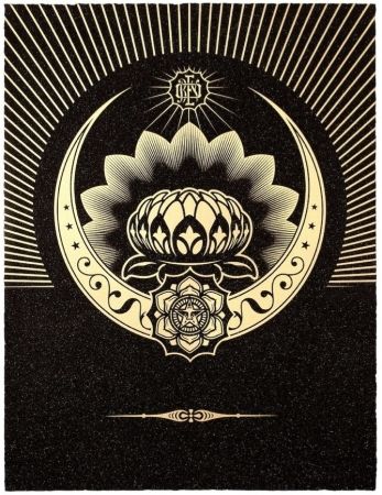 Sérigraphie Fairey - Obey Lotus Crescent (Black / Gold)