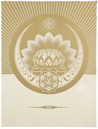 Sérigraphie Fairey - Obey Lotus Crescent (White / Gold)
